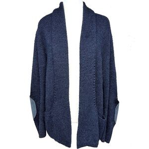 Peruvian Link Alpaca Fireside Blue Cardigan Sweater Suede Patches FLAWED- READ